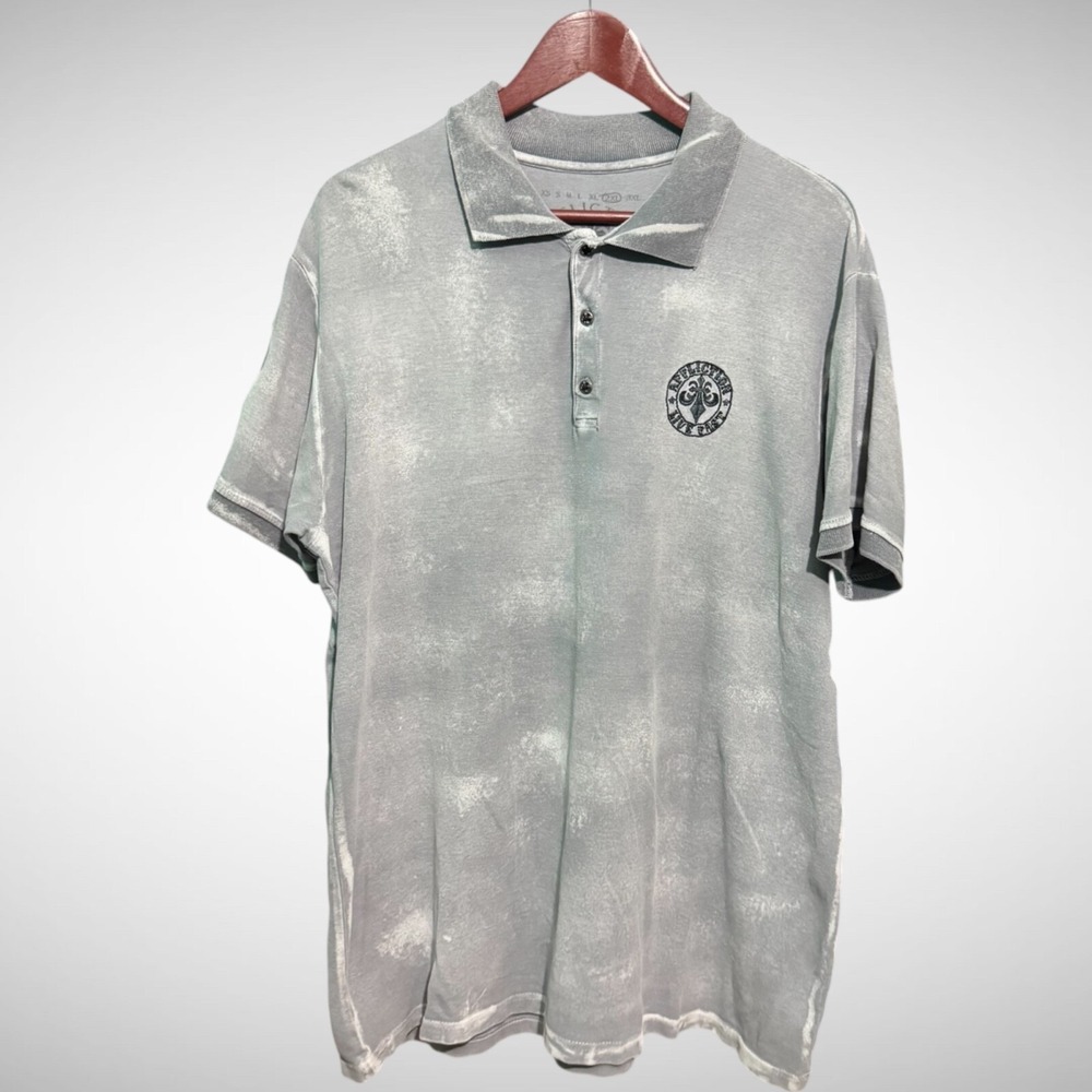 Affliction Shirt Mens 2XL Gray Short Sleeve Polo Pre Owned Goth Y2K Pre Owned